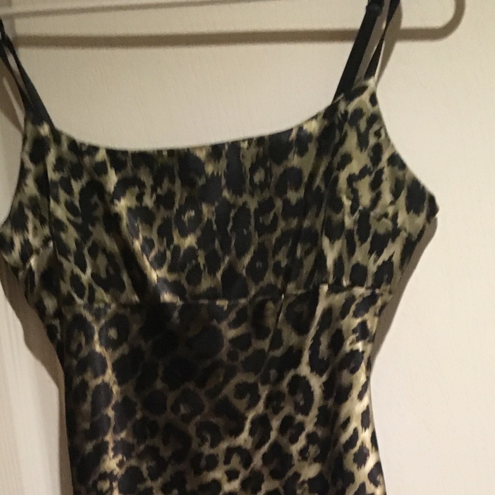 leopard print satin dress, green and gold